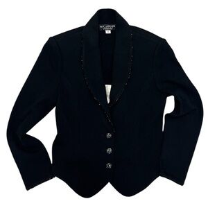 VTG St John Evening Women's Jacket Sz 6 Black Knit Button Up Beaded Detailing